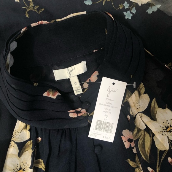 Joie Abbigayl Floral Silk Blouse Navy Top Sz 12 - Picture 5 of 7